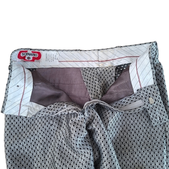 Vintage Scenario Women's Wool metallic Silver and black geometric pattern pants - Picture 14 of 16